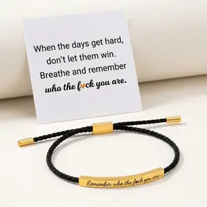 Inspire Bracelet-Remember Who The F You Are,Adjustable Up to 10"，Self Worth Motivation Bracelet，Braided Rope Handmade Engraved Bracelet Stainless Steel，To My Daughter Inspirational Jewelry Gifts for Women Best Friend men