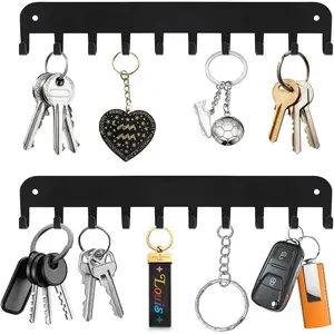 2 Pack Key Holder Wall Mount, 10 Hooks  Key Holder for Wall, No Drilling Required, Key Rack Adhesive,  Hanger  Wall, Key Rack Wall Mount for Entryway, Living Room, Hallway (Black)
