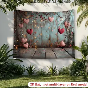 1pc 2D Flat Valentine'S Day Hearts Backdrop Banner, Polyester Room & Garden Decor, Multipurpose Photo Booth Poster, Reusable Wall Decoration, with No Electricity Needed, for Wedding, Birthday, Anniversary, Gradua