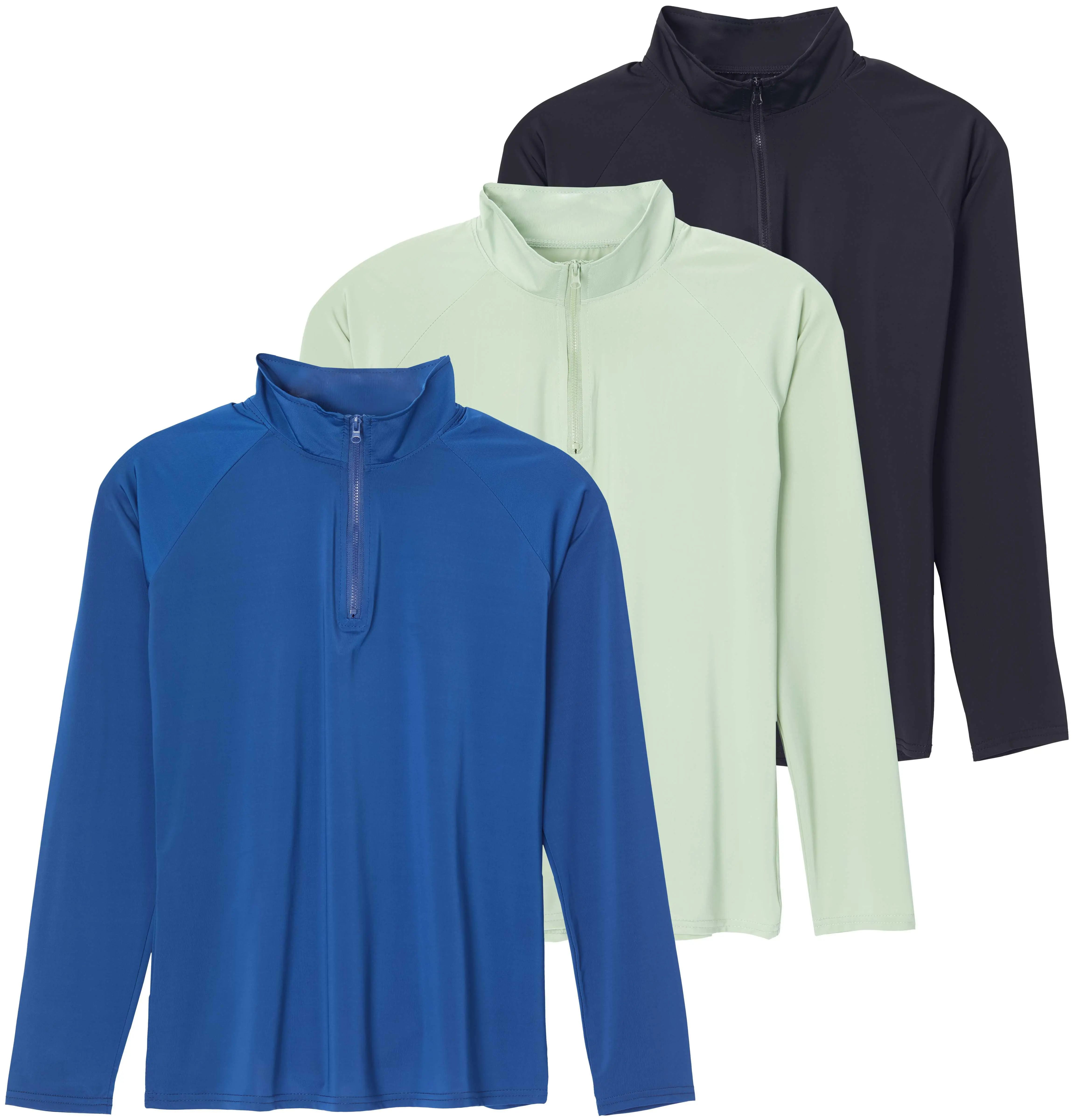 Real Essentials 3 Pack: Women's 1/4 Zip Rash Guard Long Sleeve Swim Shirt UPF Sun Protection UV Surf Tops