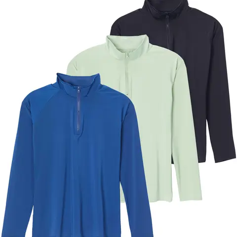 Real Essentials 3 Pack: Women's 1/4 Zip Rash Guard Long Sleeve Swim Shirt UPF Sun Protection UV Surf Tops