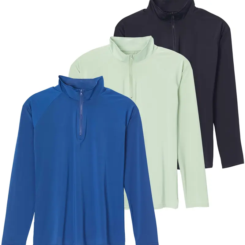 Real Essentials 3 Pack: Women's 1/4 Zip Rash Guard Long Sleeve Swim Shirt UPF Sun Protection UV Surf Tops