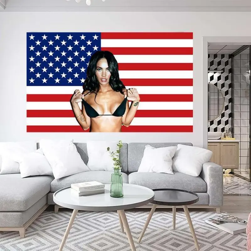 Megan Fox American Flag Tapestry for Wall Hanging Man Cave CollegeDorm Room Decor Outdoor Banner with Decorative Decoration