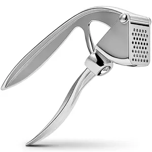 High-End Garlic Press Set, Rustproof Metal Garlic Crusher, Dishwasher Safe, Heavy-Duty Professional Garlic Mincer, Ergonomic Handle, Silver Color