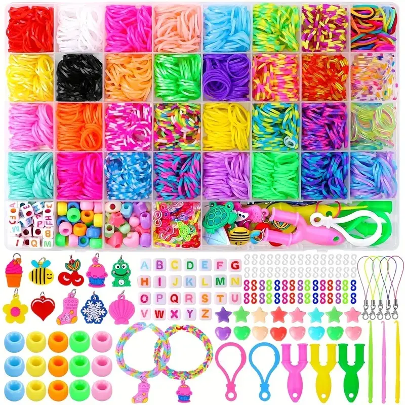 40 Grids Braided Rainbow Rubber Bands DIY Braiding Kit Children's Handicraft Material Kit Bracelet Rubber Bands
