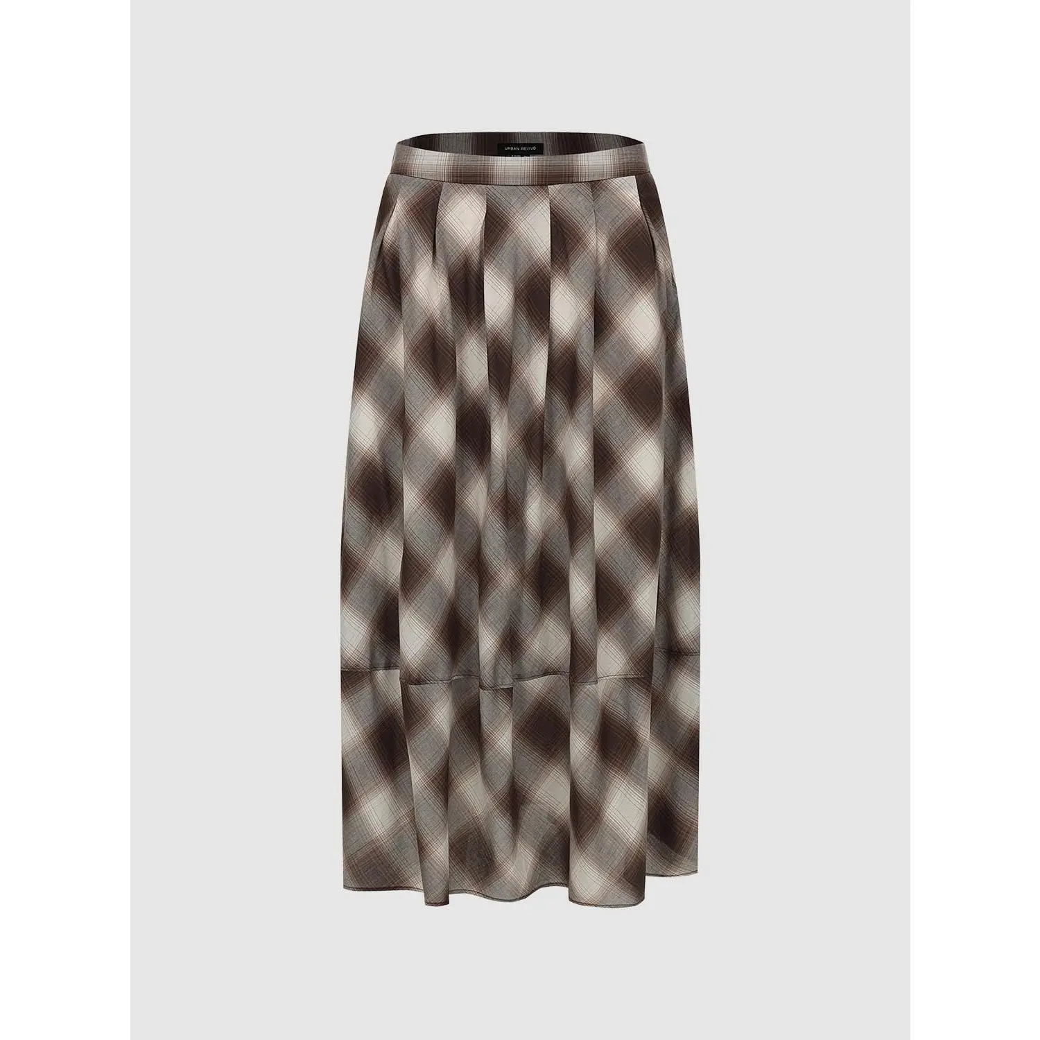 URBAN REVIVO Women's Retro Checkered Knot-Accent Draped A-Line Midi Skirt in 100% Cotton Fabric, Hip, Xl, Do Not Dry Clean