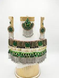 Luxury Green Choker Necklace Set – Bold Statement Jewelry with Earrings | Ethnic, Bohemian & Wedding Style