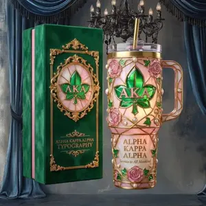Alpha Kappa Alpha (AKA) Stained Glass Rose Sorority Tumbler   Pink & Green