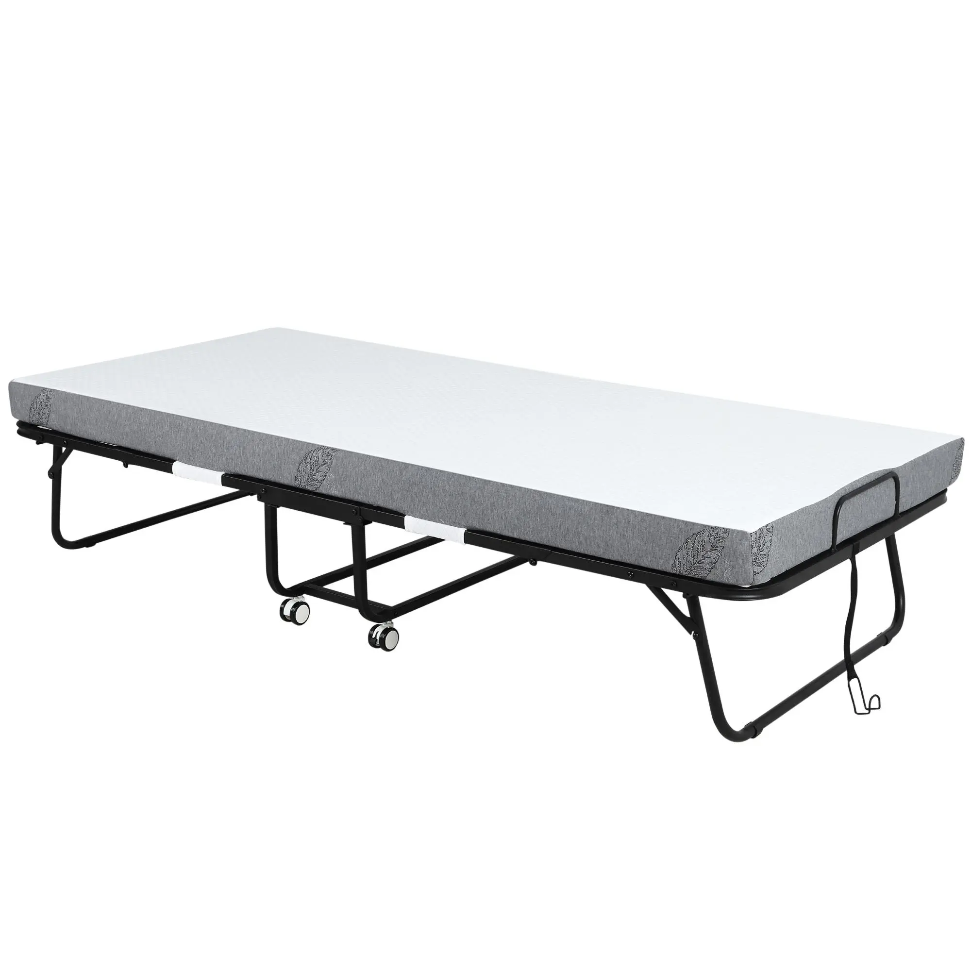 HOMCOM Rollaway Bed, Folding Bed with 4" Mattress, Portable Foldable Guest Bed with Sturdy Metal Frame and Wheels, 78.75"x31.5"x16.75", White