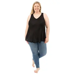 Plus Silk Tank Top with Lace Trim
