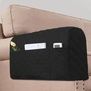 2 Pack Water Resistant Armrest Covers for Chairs and Sofas Couch Arm Covers with 3 Pockets for Phone Sofa Arm Protector Washable for Pets, Cats (Black)