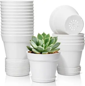 4 Inch  Pots 18-Pack, Small Flower Pots with  and Drainage Hole, Durable Plastic Pots,  Small Flower Pot Bulk for , Succulent, Violet, Decorative (18 Pack 4" Pot, White)