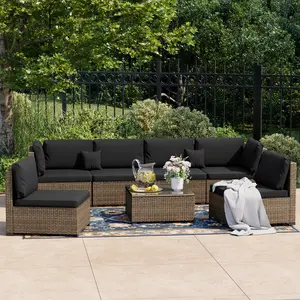 [2/3-Package Shipping] LHBCRAFT 5/7 Pieces Patio Conversation Sofa Set, Outdoor Furniture Set, Outdoor Wicker Sofa & Table, UV Resistan, PE Rattan,Splash-proof,Christmas gift