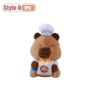 1-4PCS Capybara Plush Keychain Chef Shape Soft Toy Hanging Charm Cute Mini Keyring Accessory Bags Children's Birthday Gift