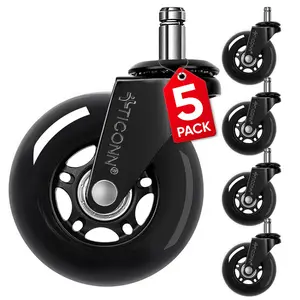 Scratch-Free Office Chair Caster Wheels (Set of 5), Universal Fit for Hardwood Floors, Tile and Carpets, Universal Fit for Most Chairs