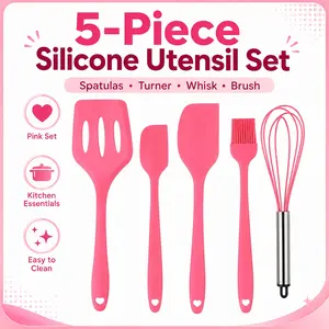 5-Piece Silicone Kitchen Utensil Set – Spatulas, Turner, Whisk & Brush
