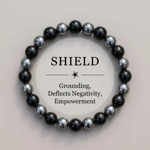 Ultimate Energy Shield Empowerment & Grounding Crystal Bracelet | Hematite & Black Onyx Protection Charm | Deflect Negativity