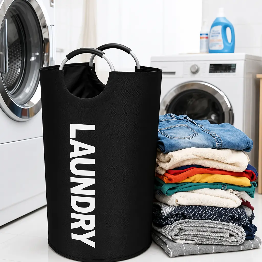 Foldable Large-Capacity Laundry Basket with Comfort Cushion Handle, for Indoor Home Dirty Clothes Garment Sorting, Waterproof Wear-Resistant Laundry Storage Hamper, Multi-Scene Home Organizer, Easy To Clean Fabric Laundry Bin