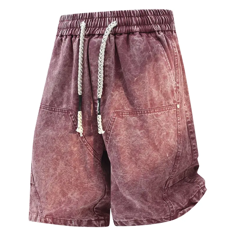 Men's Chic Tie-Dye Cotton Shorts, 100% Cotton Washed Knee-Length Streetwear with Braided Drawcord and Pockets, Straight Leg Vintage Clothing
