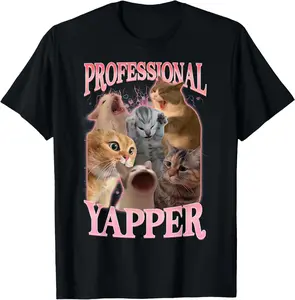 Casual Cotton shortsleeve tees Funny Professional Yapper Cat Meme Humor Saying Vintage T-Shirt