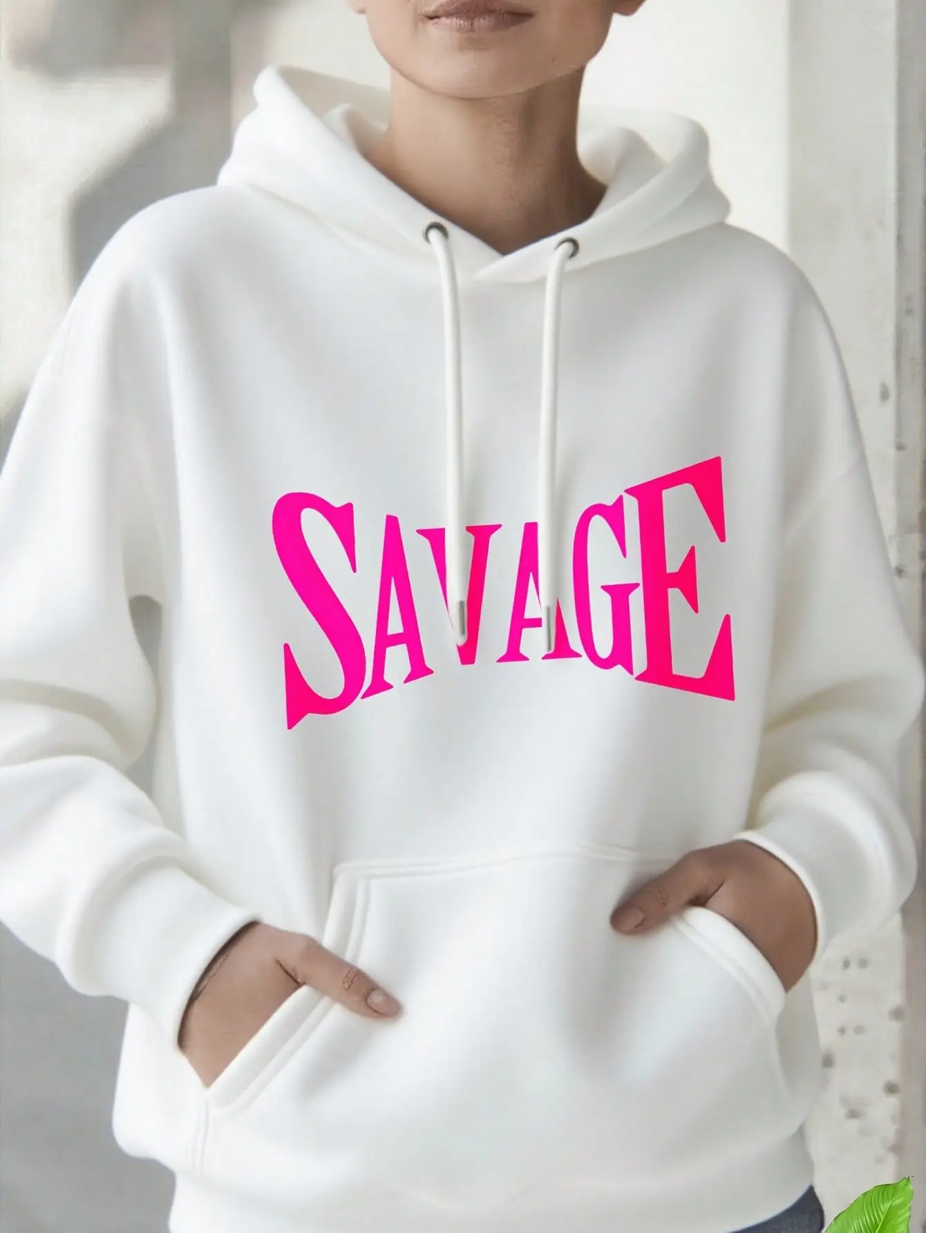 Women's "Savage" Graphic Print Hoodie, Soft and Casual Long-Sleeve Pullover for Everyday Wear and Jogger Outfits, Women's Clothes, One Piece