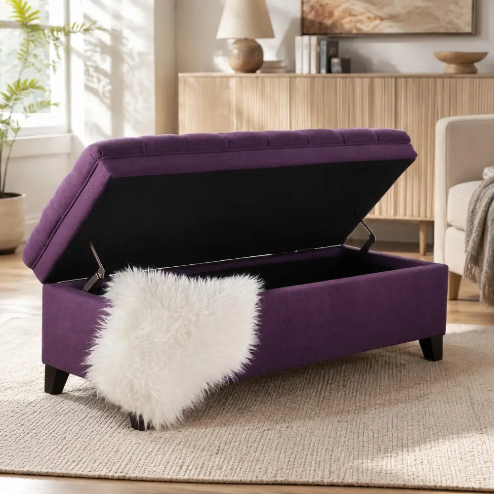 Littleox Soft Upholstered Footstool Multifunctional Storage Ottoman for Living Room Bedroom Entryway Extra Seating and Hidden Storage Space