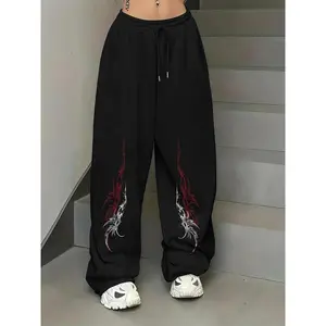 Women's Dragon Print Drawstring Waist Sweatpants, Casual Street Jogger Pants for Daily Wear, Ladies Bottoms for All Seasons, Casual Comfy Trousers