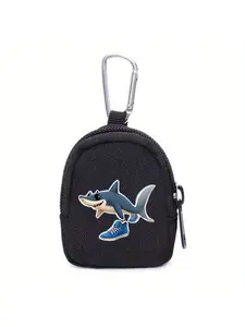 Mini Zip Wallet with Keychain, Cartoon Shark Print, Durable Design, Lightweight, Ideal for Travelers, Students, Christmas Gift