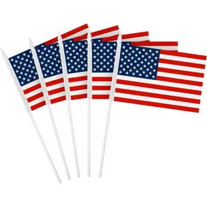 G128 12 Pack Handheld American USA Stick Flags | 4x6 In | Printed 150D Polyester, Counrty Flag, Solid Plastic Stick, Spear White Tip, Great for Patriotic Decorations
