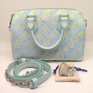 Pre-owned Louis Vuitton LV Speedy 20 Monogram Print Bandolier Bag Stardust Monogram Summer 2022 Collection Blue/Green