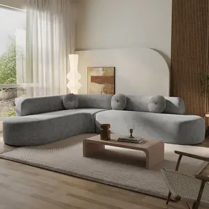 122'' Extra Large Sectional Sofa Soft Fabric Upholstery, Boneless Sofa, Modular Couch, Zone Couch, Urban Furniture Decor, Elegant Curved Design with Three Round Cushions, High-Resilience Foam for Ultimate Comfort