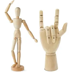 2 Pack 12" Drawing Mannequin,12" Hand Model,Wooden Manikin  Figures Gifts for Artists,Poseable Art Mannequin Figure Dolls, Statue Sculpture Decor Animation Drawing Tools