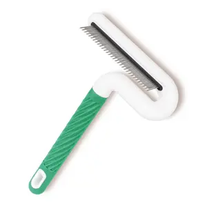 Pet Flea Comb for Dogs Cats - Grooming Tool with Long Short Steel Teeth, Safely Removes Tangles Knots Loose Fur, Gentle Detangling Brush for Pet Hair, Green (TG2043)