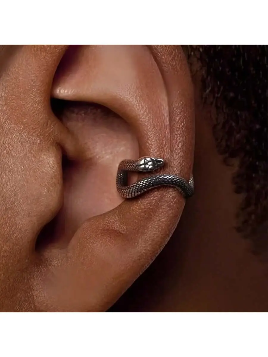 Retro Look Snake Motif Ear Cuff - Piercing-Free Metallic Small Unisex Ear Clip, Metal-Coated Fashionable Jewelry Accessories, Casual Alt Stack for Daily Wear Earrings Jewelry