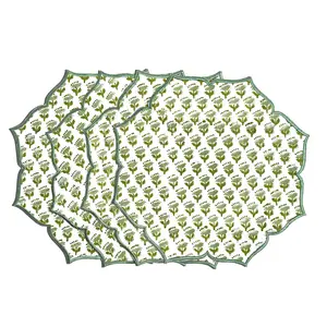 Embroidered Scalloped Cotton Placemats - Emerald Green (Set of 4)