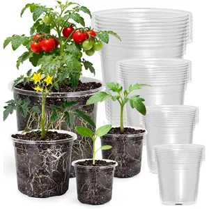 Clear  Pots with Drainage Holes, 36 Pack 7/5/4/3.5 Inch Reinforced Transparent Plastic Seed Starter Pots, for Indoor Outdoor Gardening Seedling Planter