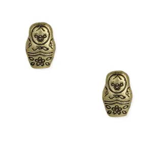 Zad Jewelry Russian Nesting Matryoshka Doll Stud Earrings, Gold