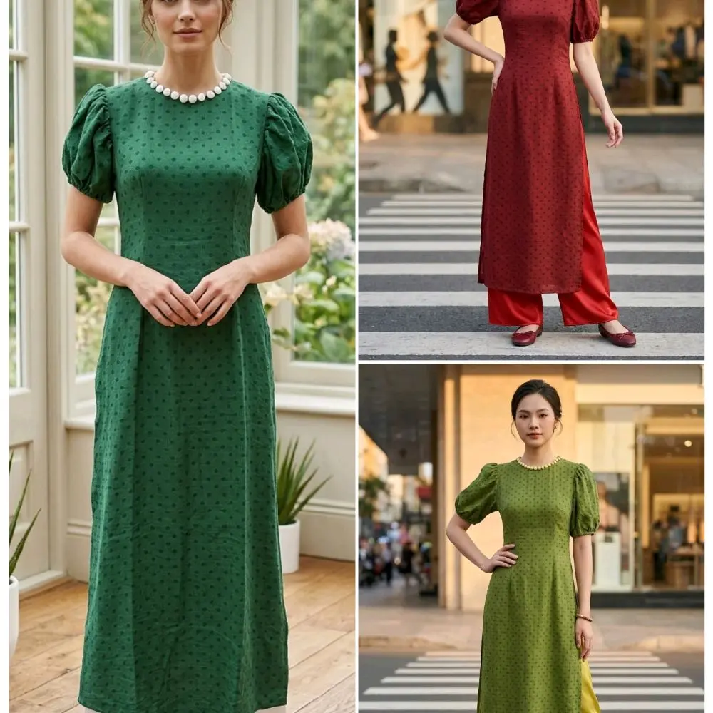 Vietnamese Ao Dai LN1 ( Vietnamese Size )/ Áo Dài Cách Tân Truyền Thống Việt Nam/ Girl Ao Dai / Luna Ao Dai / Áo Dài Tết / Áo Dài Vải Đũi