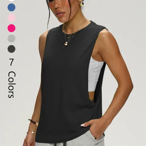 Women's Loose Sleeveless Yoga Tank Top, Sleeveless Sports Wear, Sleeveless Activewear, Casual Fitted Sport Shirt, All Seasons Workout Clothing, Plain Pattern, Comfortable Gym Wear, Yoga Workout Vest, Activewear Clothes
