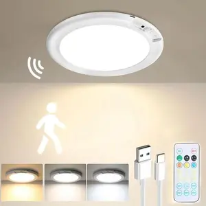 Rechargeable Wireless LED Motion Sensor Ceiling Light with Remote, Magnetic Dimmable 3-Color Battery Operated Lights, 7.48in Ultra-Long 60-Day Life for Closet Shower Hallway Stairs (1 pc)
