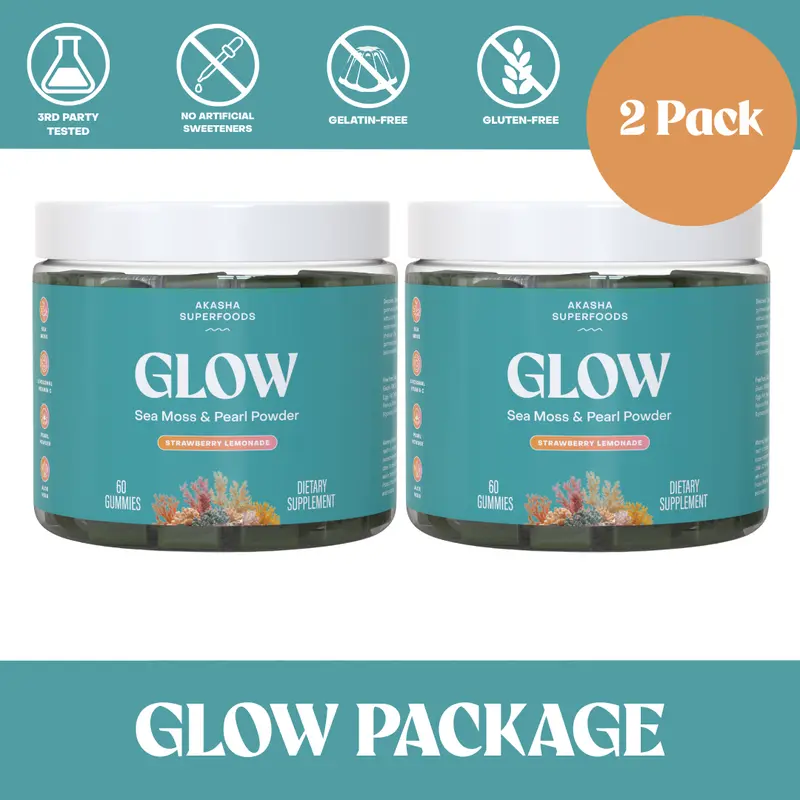 Akasha GLOW Gummies Package Sea Moss & Pearl Powder