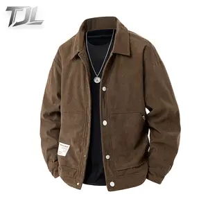 TJL Men's Corduroy Trucker Jacket - Classic Brown Stand Collar Casual Mr Plankton Gift for Him Tiktok Shop Black Friday Menswear Soft