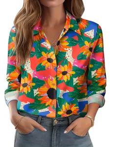 Zeagoo Button Down Shirts for Women Dressy Floral Printed Long Sleeve Blouse Business Casual Work Tops