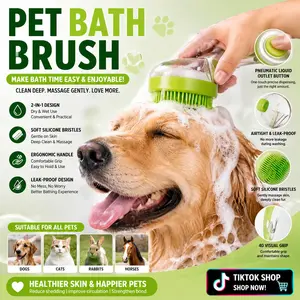 Two-In-One Pet Bath Brush with Soap Dispenser, Soft Silicone Dog Shampoo Massage Brush, Leak-Proof Cat Grooming Bath Brush