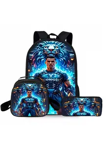 Football star printed backpack three-piece set, including lunch bag, pencil case, and backpack, School Backpacks