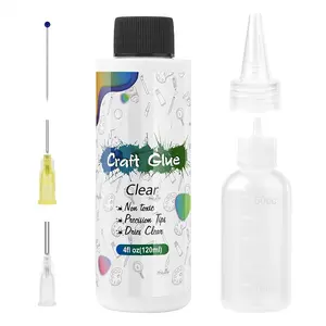 Craft Glue Dries Clear Art Adhesive 4fl oz/120ml with Fine Metal Tip Bottle Applicator Kit for DIY Crafts Glitter Paper Card Decoupage Scrapbooking