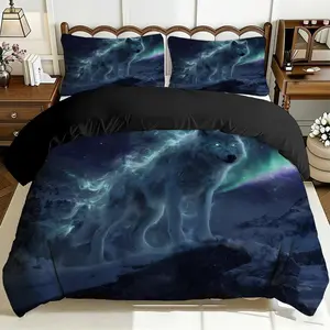 2/3 Pcs Comfortable Arctic Wolf Quilt & Duvet Cover Set, Decorative Duvet Cover, Soft And Breathable, 100% Polyester Fiber High-Definition Digital Printing, All-Season Gift, Machine Washable (1 Quilt Cover +1/2 Pillowcase, No Filling)