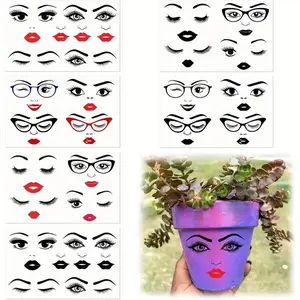 6 Face Stickers Set - Lips Mouth Eyes Eyebrows Nose, DIY Pins for Party Supplies, Flower Pots Art Decorations, Durable Stickers, Sticker Packs
