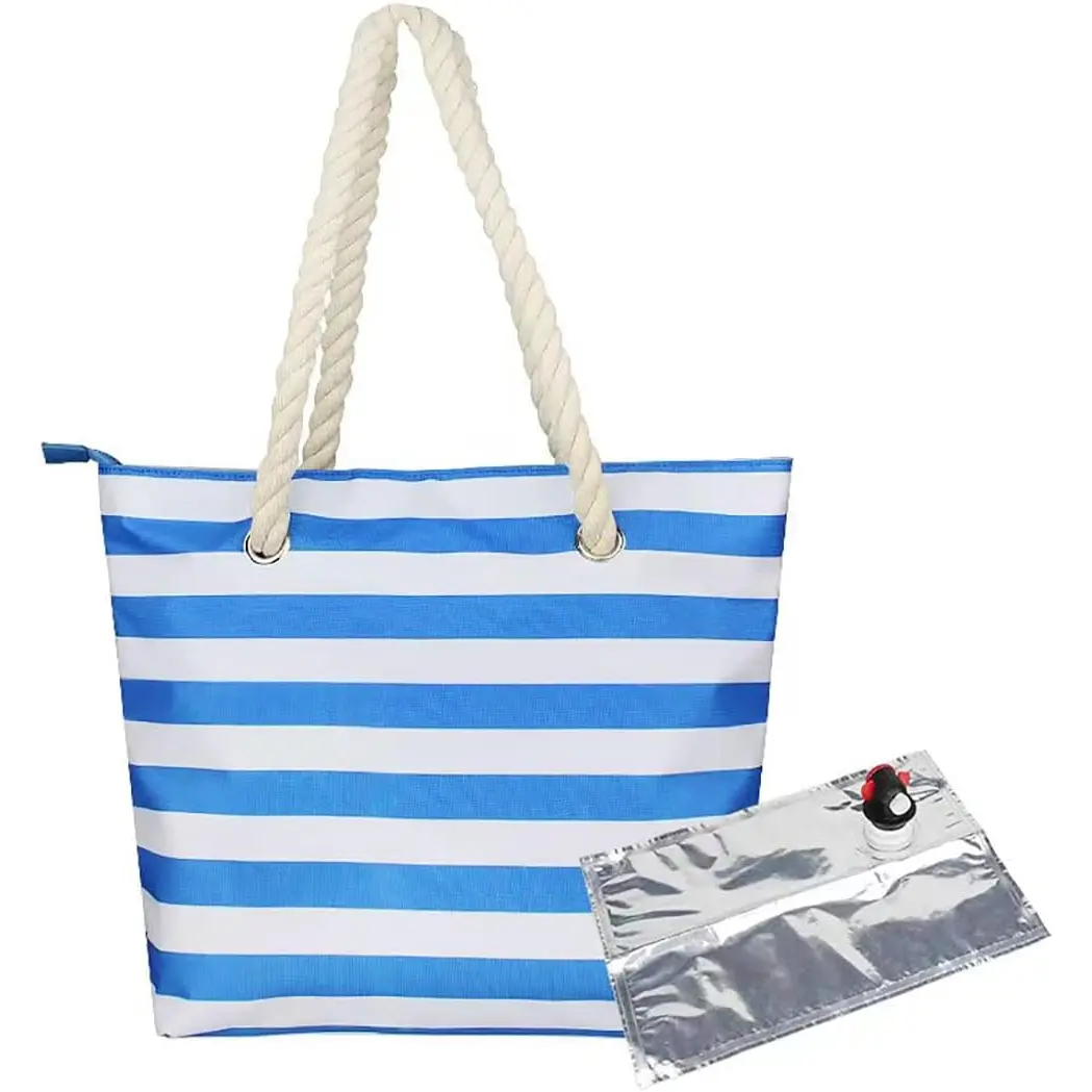 Beach Wine Tote Bag Canvas Leakproof Insulated Purse Carrier with Spout Hidden Compartments Holds 2 Bottles for Travel BYOB Restaurant Party Dinner Family