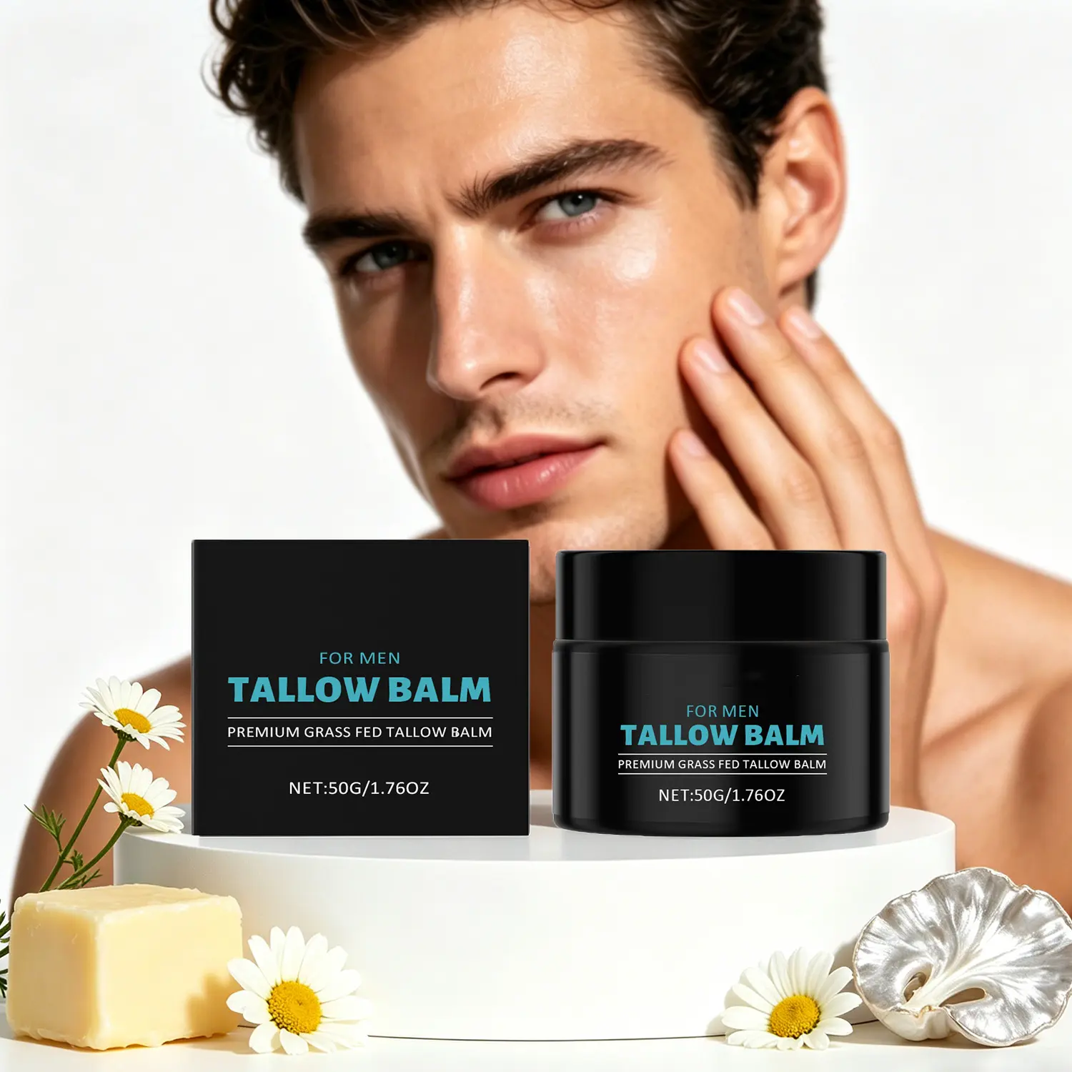 Mens Face Balm Moisturizing Facial Cream for Smooth Firm Looking Skin Lightweight Non Greasy Texture Hydrating Daily Skin Care and Post Shave Care